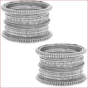 Vintage Silver Oxidised Bangle Bracelets Set of 2
